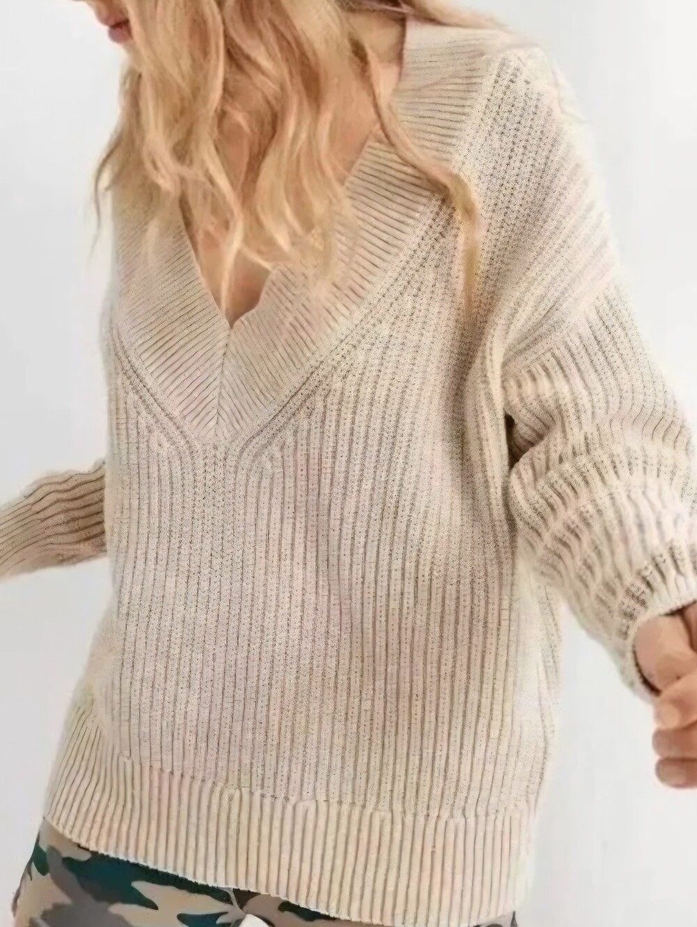 AERIE Tan Mineral Washed‎ Chunky Knit V-Neck Sweater Women's Size S